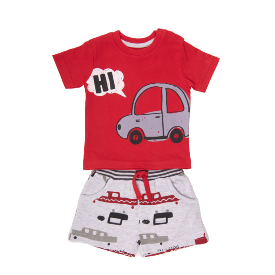 Conjunto de bebé niño verano coches rojo y gris