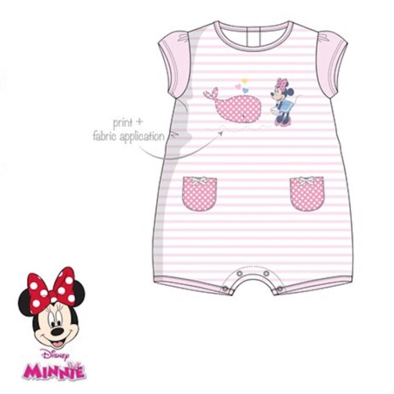 Pelele de niña bebé m/c corto Minnie rayas rosa