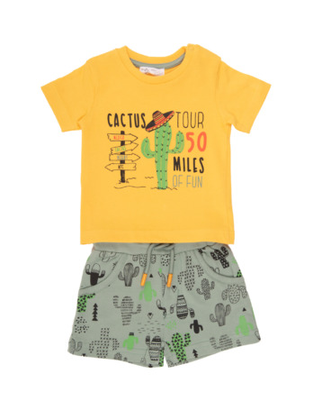 Conjunto de niño verano cactus amarillo con pantalón corto