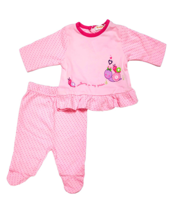 Conjunto primera puesta bebé niña algodón con topitos rosa