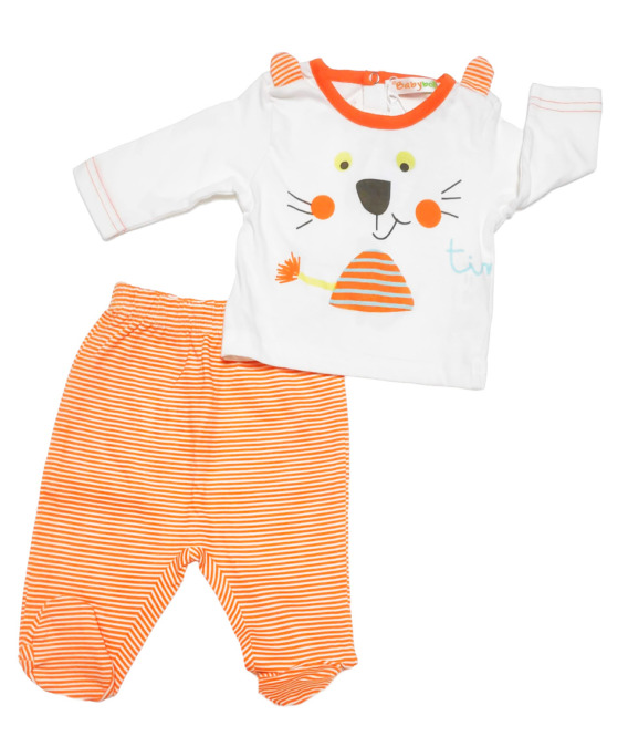 Conjunto primera puesta bebé niño algodón con rayas naranjas