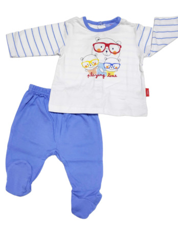 Conjunto primera puesta bebé niño algodón azulón y blanco