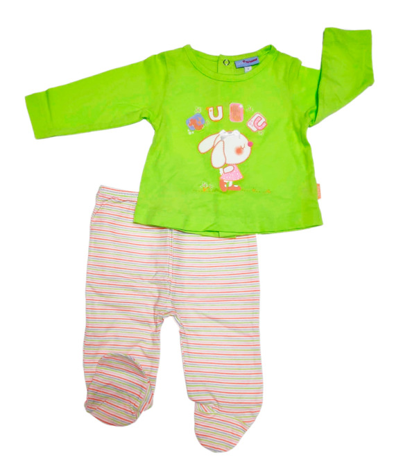 Conjunto primera puesta bebé niña algodón rayas verde lima