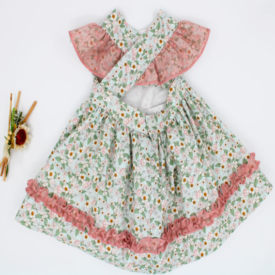 Vestido de niña de florecitas verdes