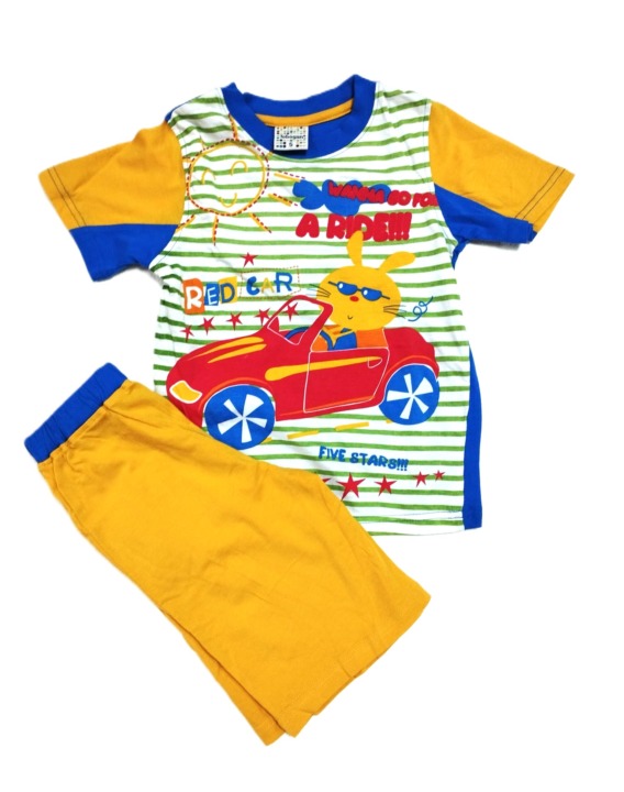 74006 Pijama de niño m/c color mostaza con coche