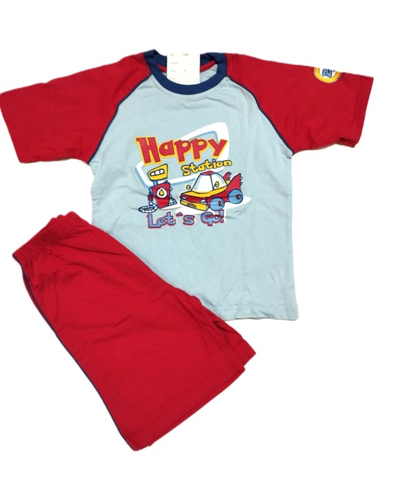 77207 Pijama de niño m/c color rojo y azul happy