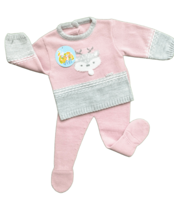 10800 Conjunto de bebé rosa y gris de lana