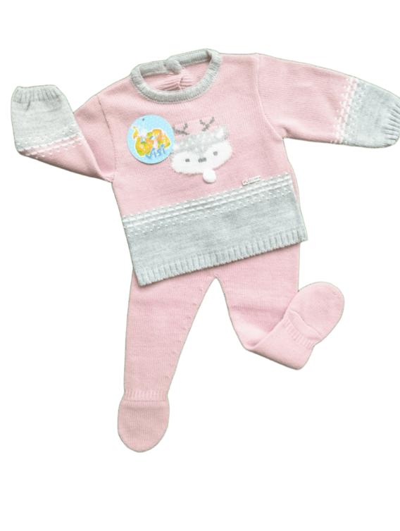 10800 Conjunto de bebé rosa y gris de lana