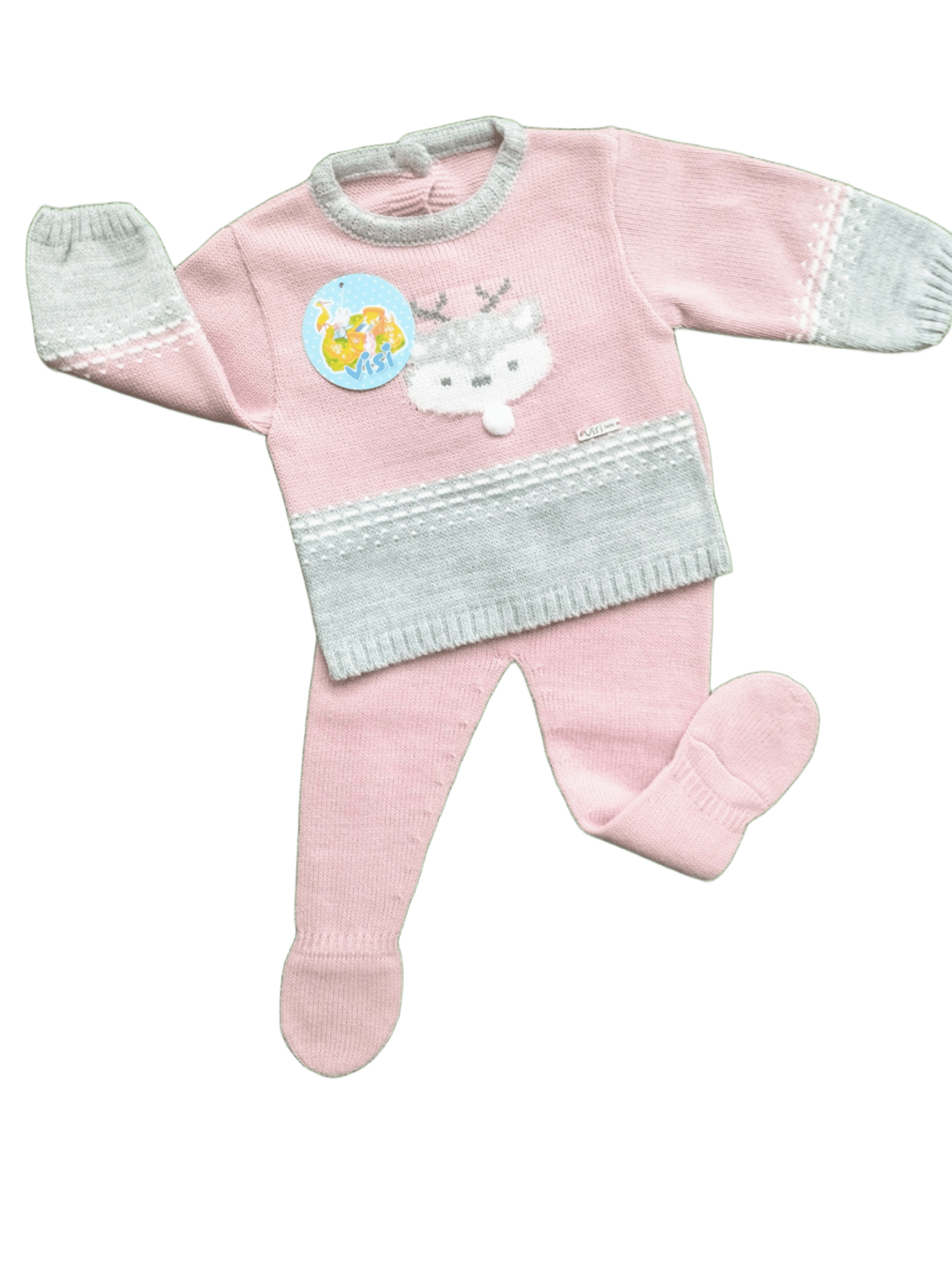 10800 Conjunto de bebé rosa y gris de lana 10800 Conjunto de bebé rosa y gris de lana