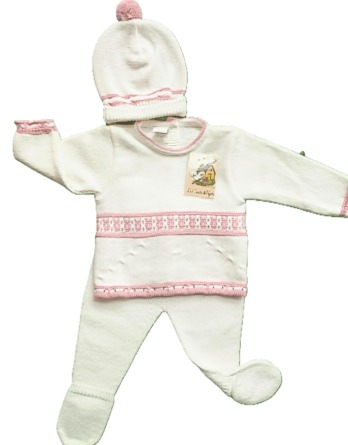 2711 Conjunto de bebé blanco y rosa maquillaje de lana