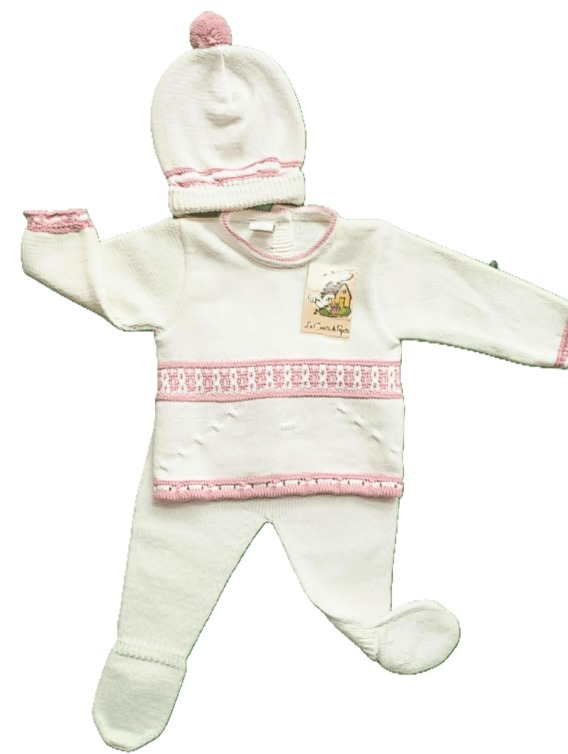 2711 Conjunto de bebé blanco y rosa maquillaje de lana