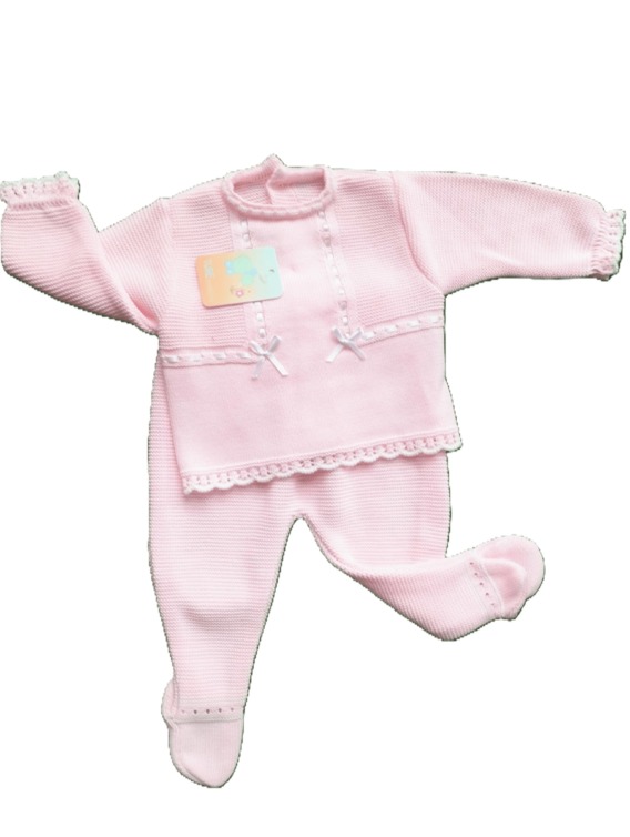 2911 Conjunto de bebé rosa de lana 2911 Conjunto de bebé rosa de lana  de 2 piezas. Jersey y polainas. Composición: Lana REF. : 2911