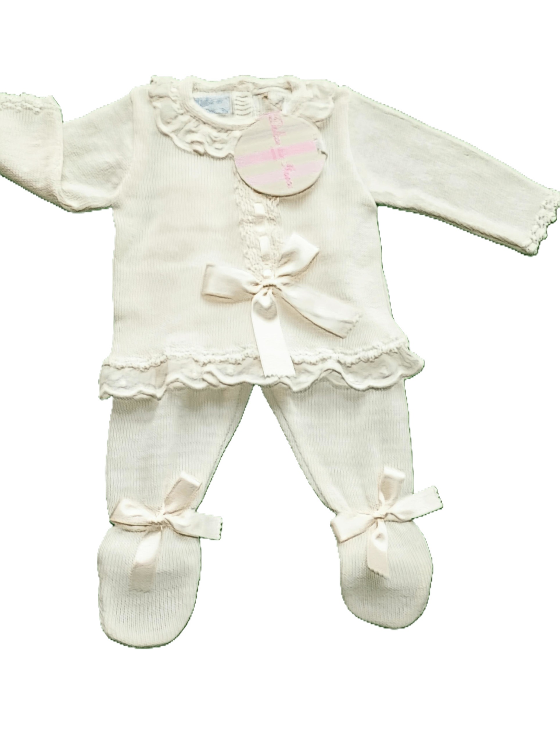DF20246 Conjunto de bebé crudo con lazos