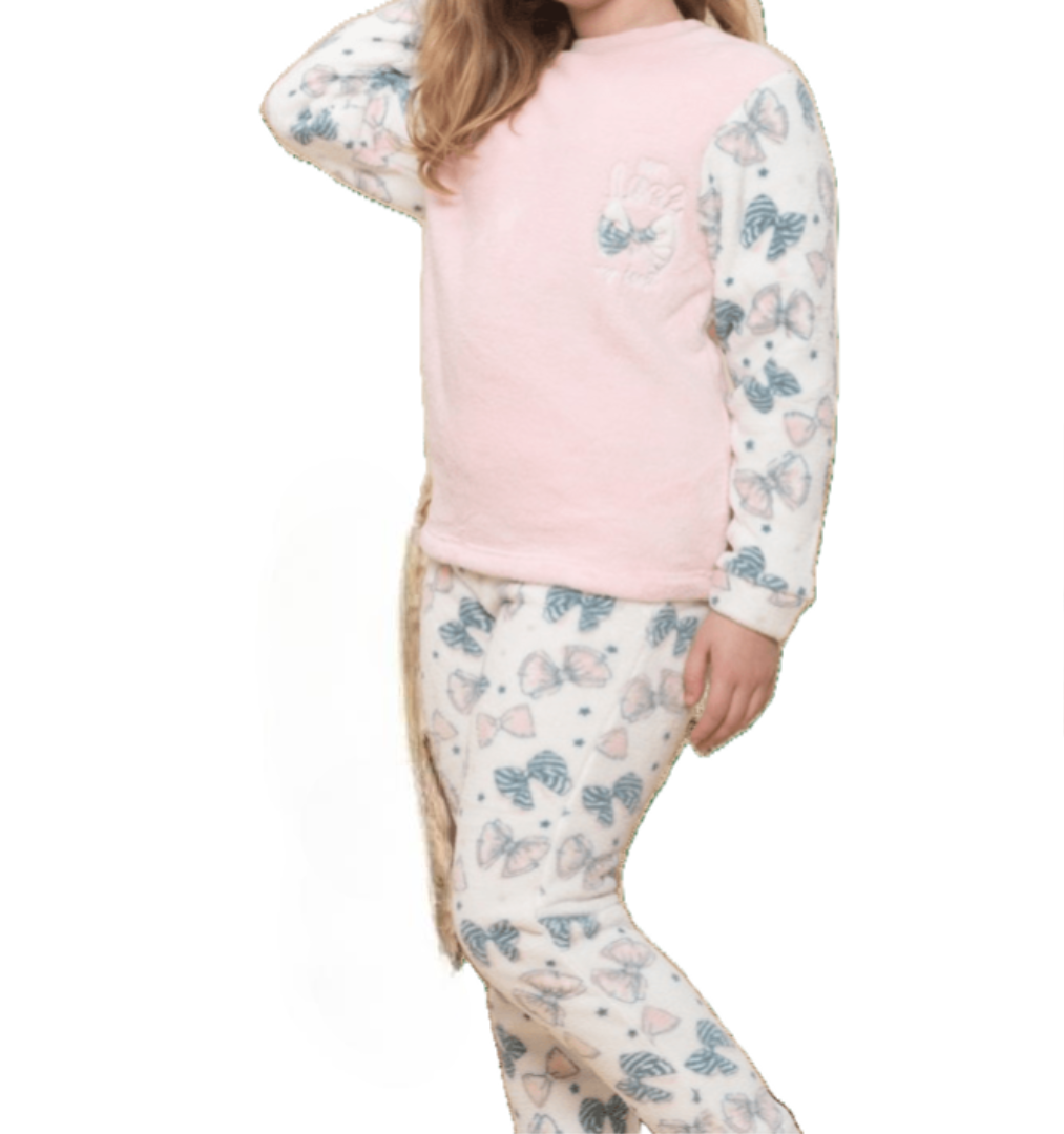 KN475 Pijama invierno para niña de coralina mariposas
