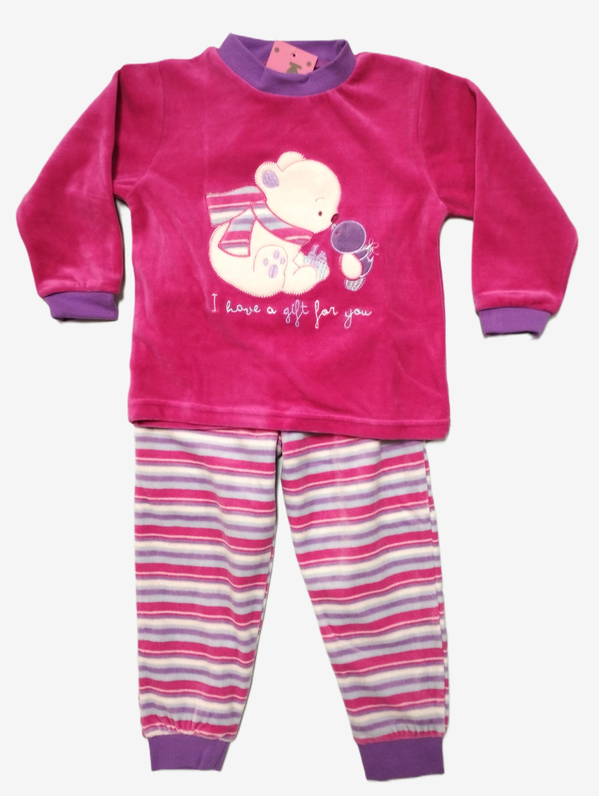 KN242 Pijama invierno para niña de terciopelo rayas
